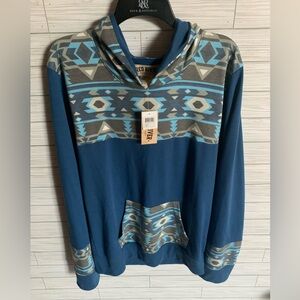 Red river outfitters Blue Aztec western design Pattern Hoodie. NWT